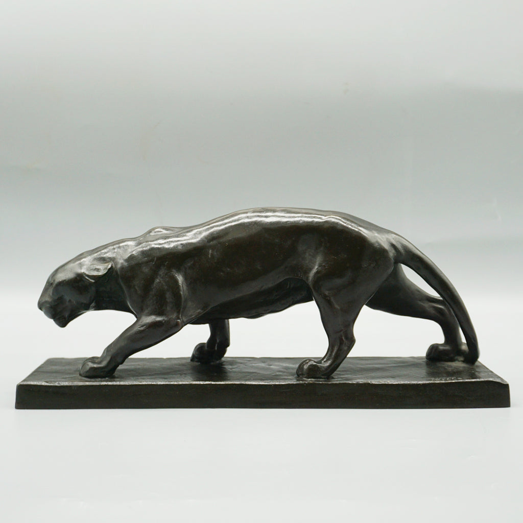 Art Deco Patinated Bronze Sculpture of a Striding Panther by Albert Wille - Jeroen Markies Art Deco 