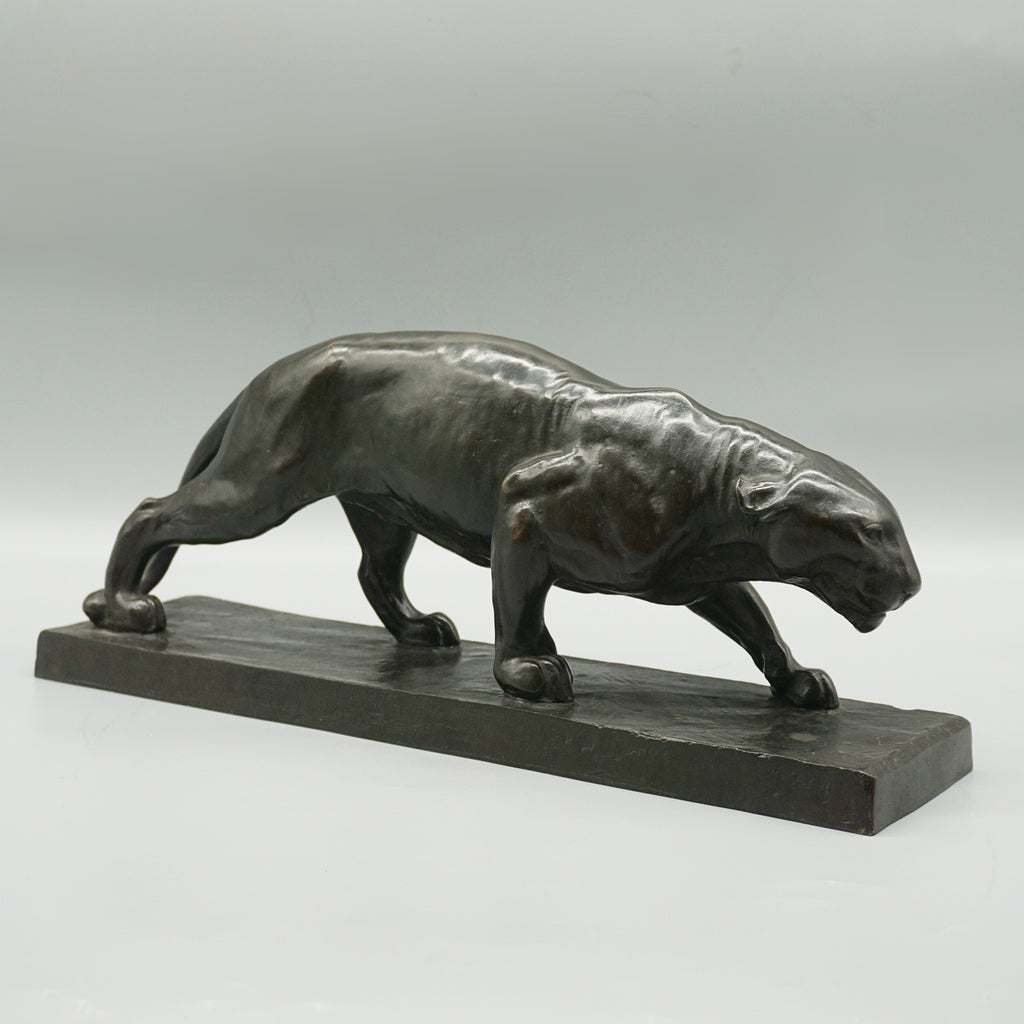 Art Deco Patinated Bronze Sculpture of a Striding Panther by Albert Wille - Jeroen Markies Art Deco 