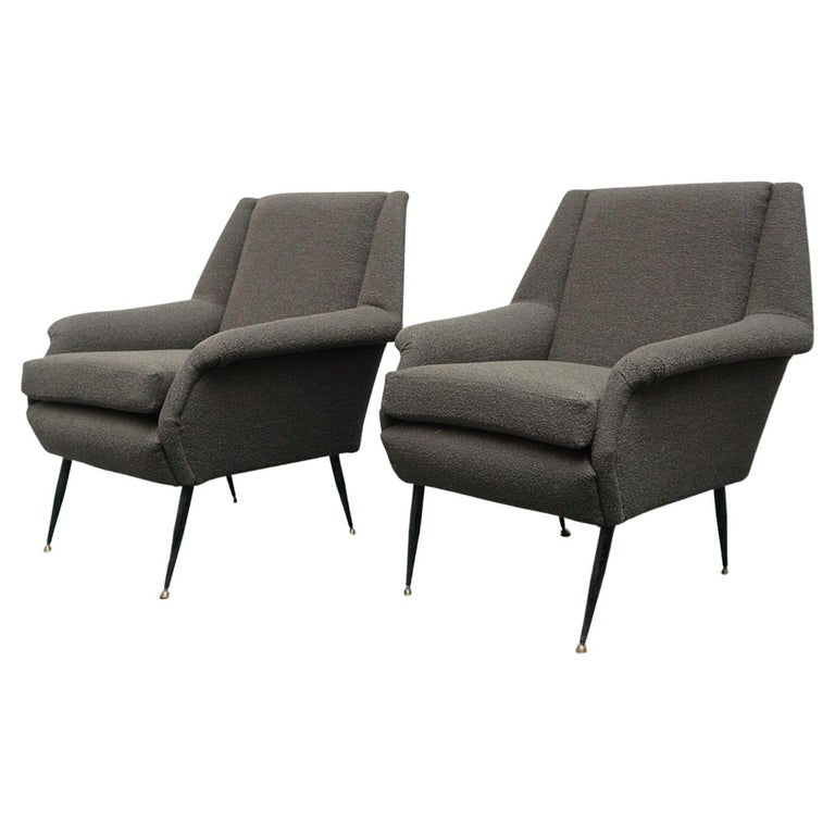 A pair of Mid-Century angular armchairs, grey bouclé - Jeroen Markies Art Deco