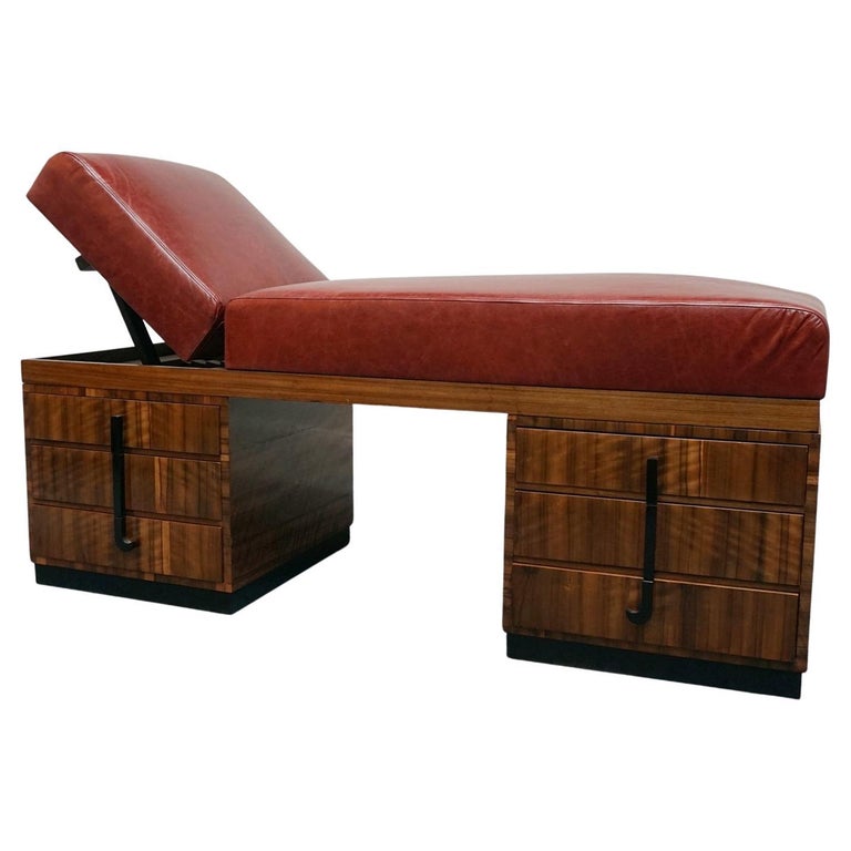 Original Art Deco Psychiatrists Couch With Red Leather Upholstery and Macassar Ebony - Jeroen Markies Art Deco