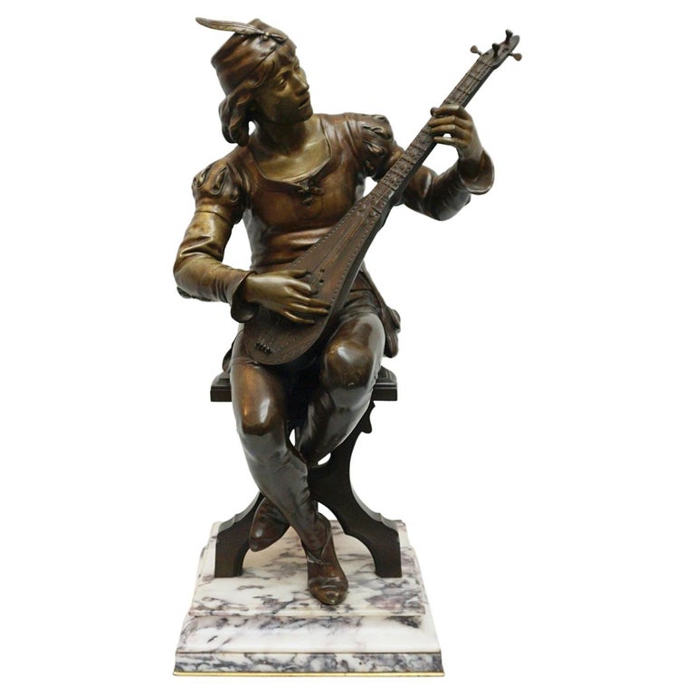Late 19th Century Bronze Sculpture of a Seated Minstrel Playing the Lute - Jeroen Markies Art Deco