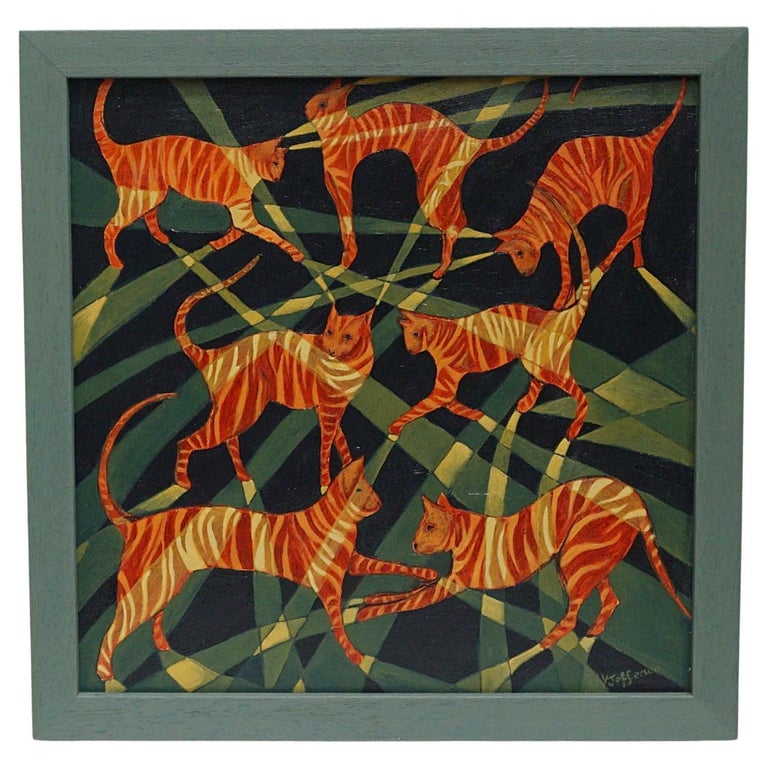 'Ginger Cats', A contemporary oil on canvas painting by Vera Jefferson depicting striped cats - Jeroen Markies Art Deco