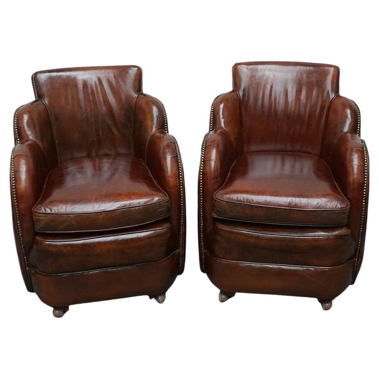 Pair of Art Deco Brown Leather Cloud Chairs - Jeroen Markies Art Deco