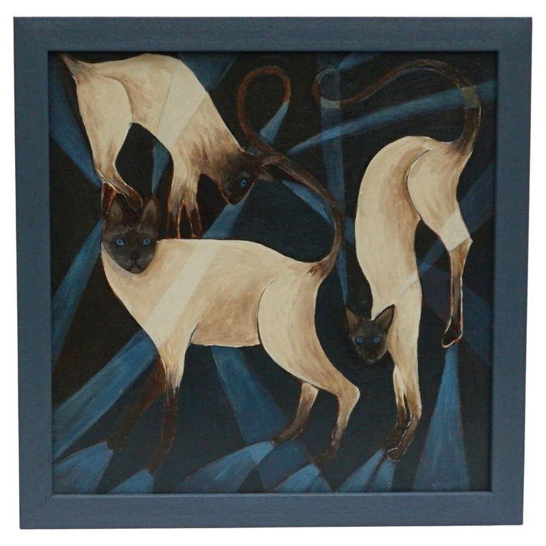Three Siamese Cats by Vera Jefferson - Art deco Style Painting - Jereon Markies Art Deco
