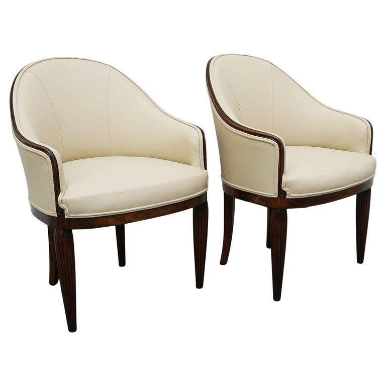 Pair of French Art Deco Mahogany and Leather Tub Chairs - Jeroen Markies Art Deco
