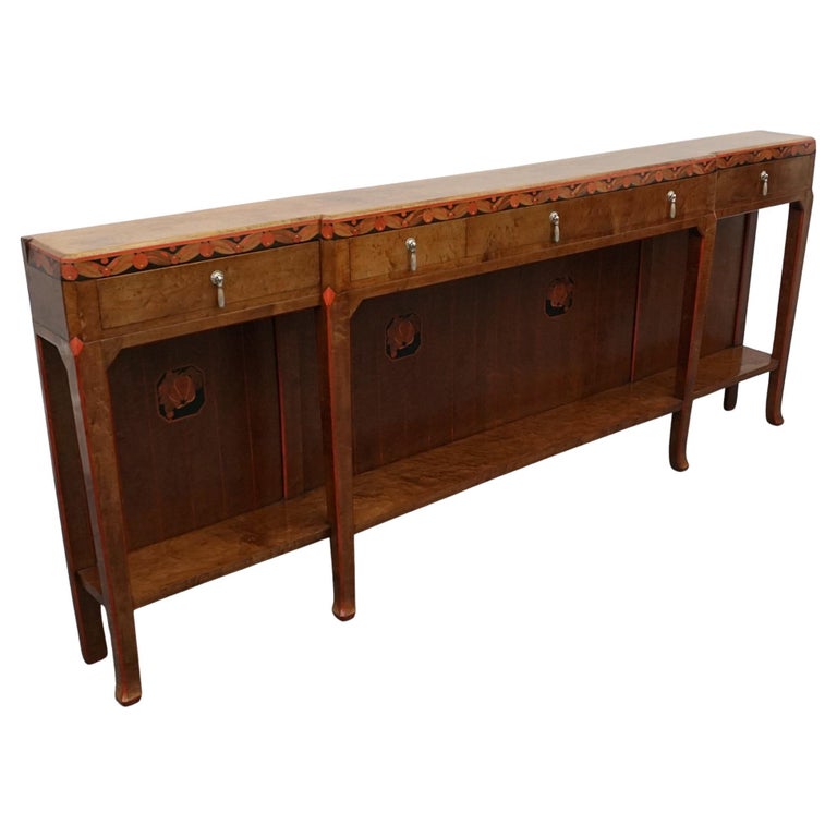 Exquisite Burr Elm Early 20th Century Slim 2.5 metre long Console table - Jeroen Markies Art Deco