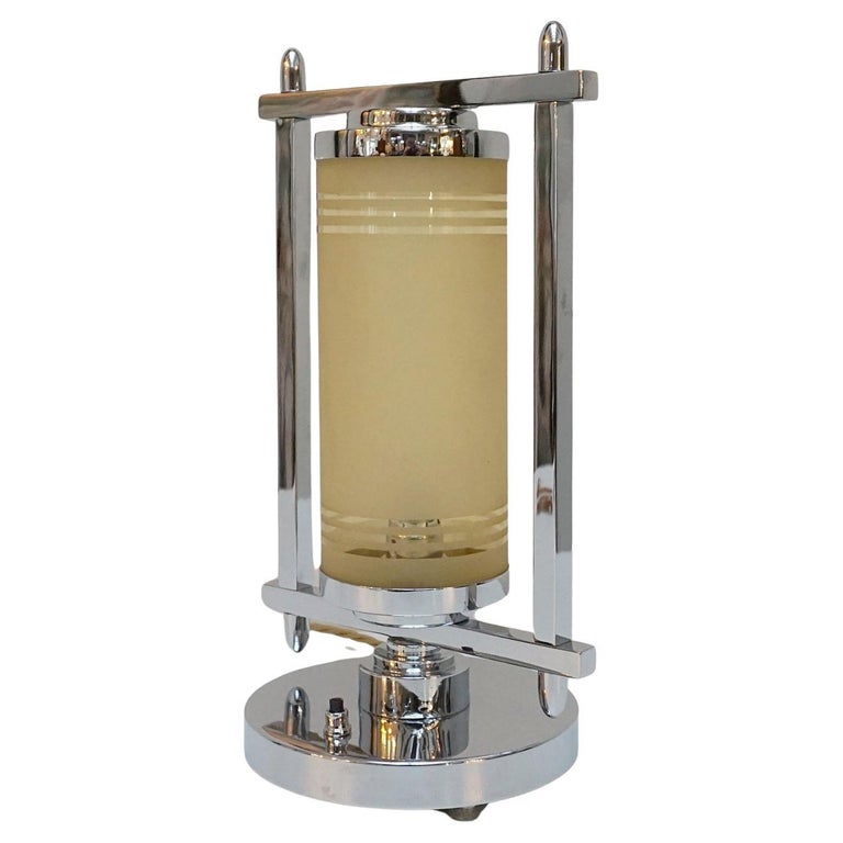 Squared chrome frame with cylindrical yellow glass inner shade. - Jeroen Markies Art Deco