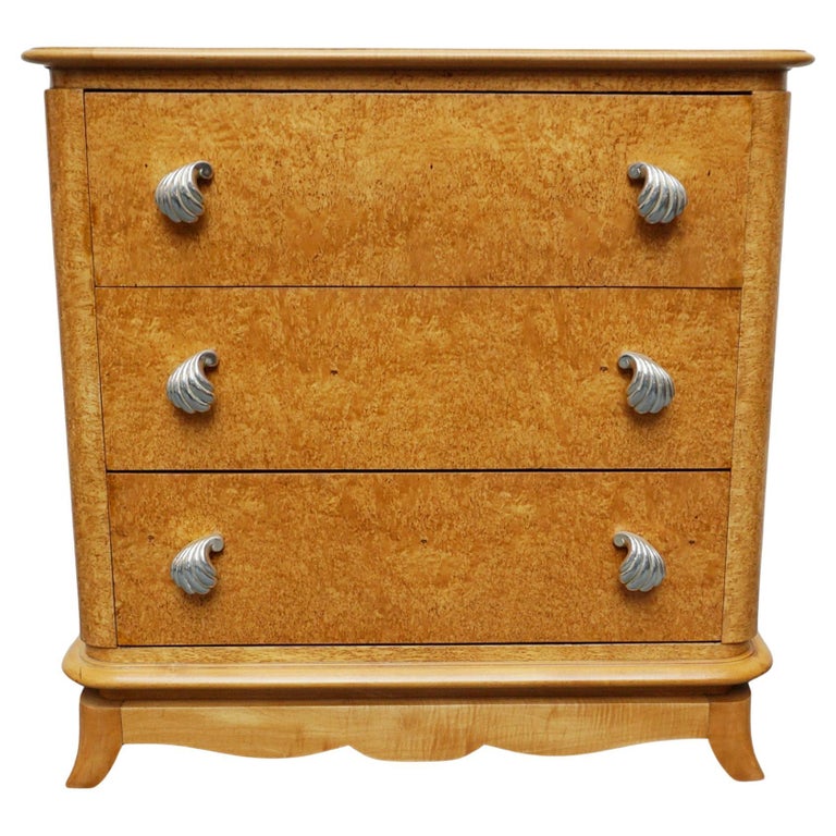 Art Deco Karelian Birch French Chest of Draws. Shell ornate handles original - Jeroen Markies Art Deco