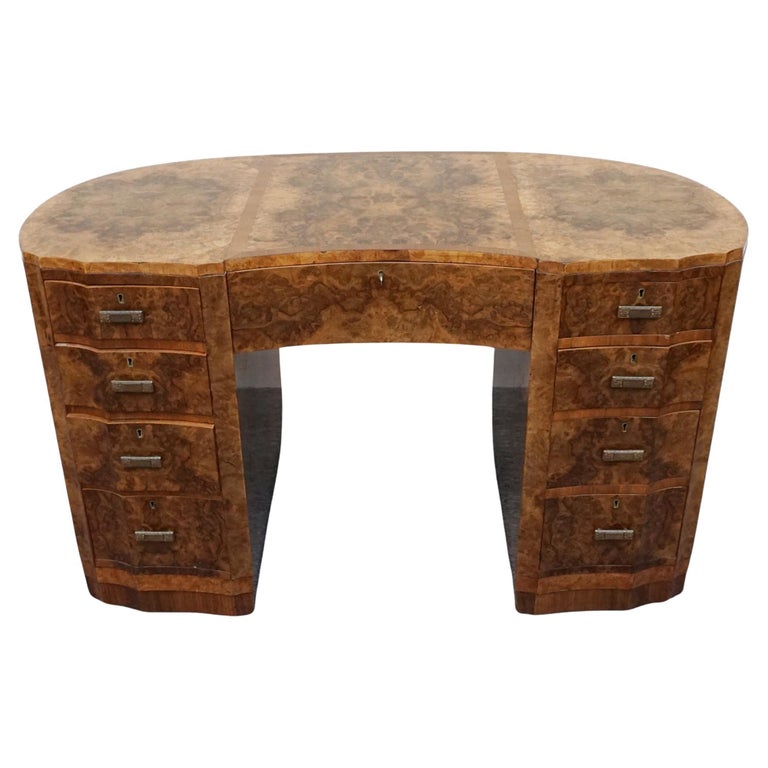 English Art Deco Desk. Curved Desk, Burr walnut, circa 1935 - Jeroen Markies Art Deco