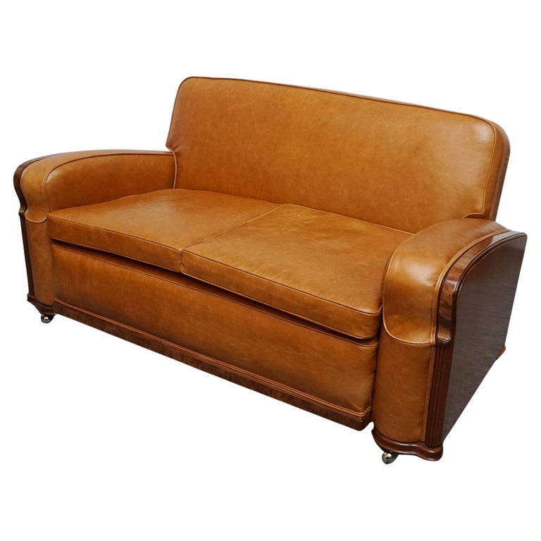 Vintage Brown Leather Art Deco Club Sofa - Jeroen Markies Art Deco