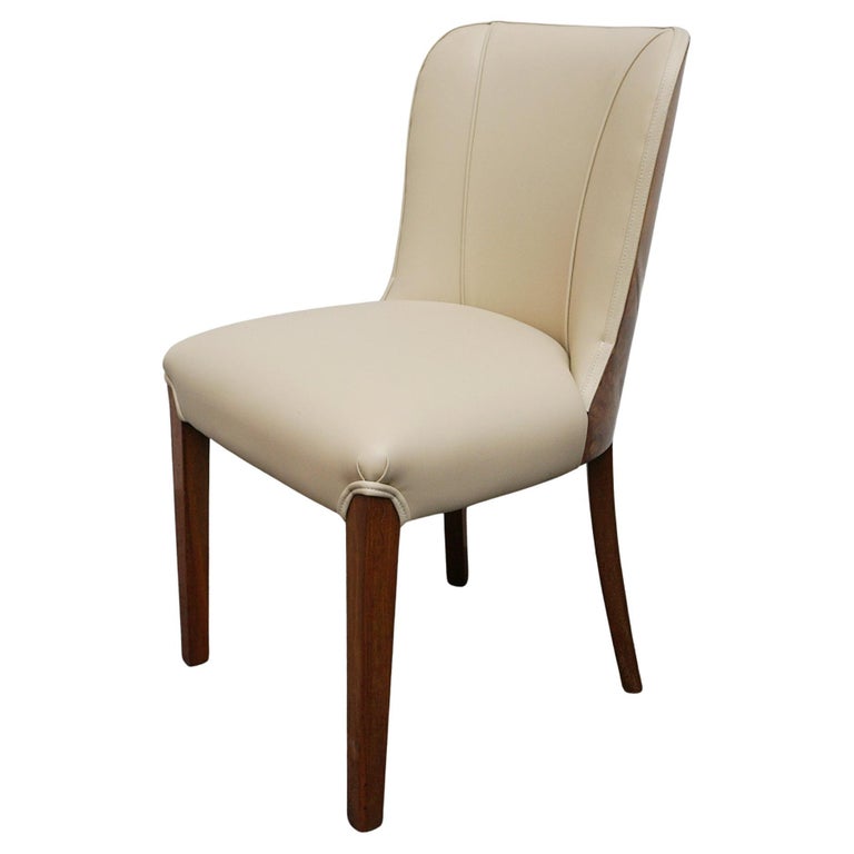 Art Deco Side Chair, Cream leather, desk accessory. Bur walnut Chair - Jeroen Markies Art Deco