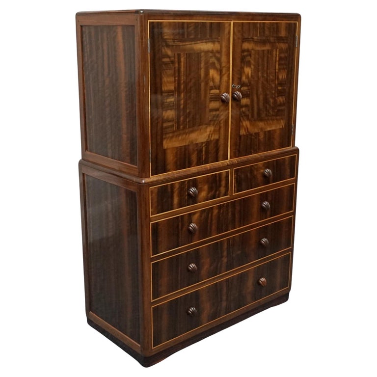 Art Deco Linen Press by Betty Joel. Original Shell Handles, Macassar Ebony eith Walnut. 1930s Dresser - Jeroen Markies Art Deco