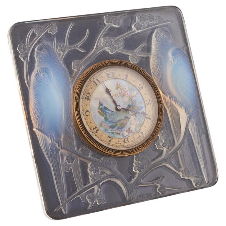 Rene Lalique Art Deco Oplalescent Glass Clock 'Inseperables' - Jeroen Markies Art Deco