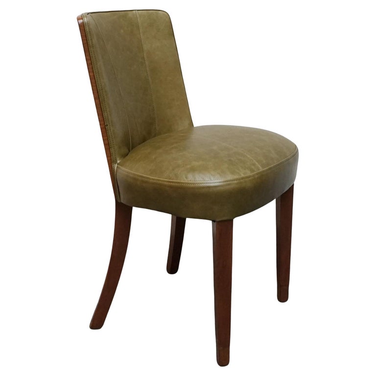 Vintage Art Deco Figured and Solid Walnut Desk Chair with Green Leather Re-Upholstery - Jeroen Markies Art Deco