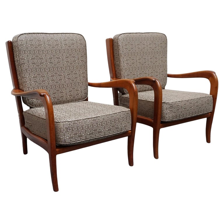 Vintage Pair of Italian Armchairs Designed by Paolo Buffa Circa 1950 Cherry Wood - Jeroen Markies Art Deco