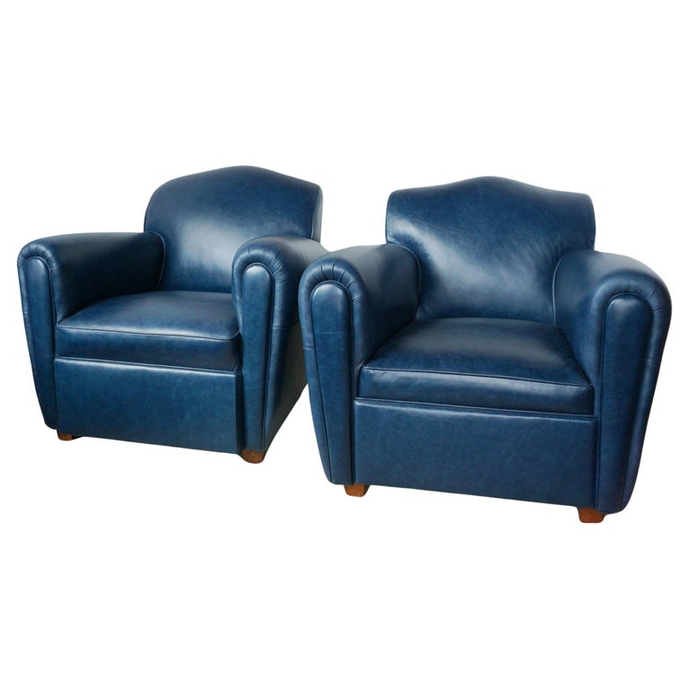 Cobalt Blue Moustache Backed French Club Chairs, 1940's, Art Deco - Jeroen Markies Art Deco