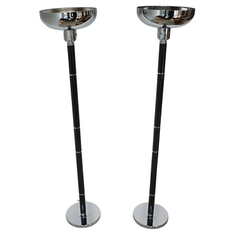 Black Bakelite and Chromed Metal Uplighter Floor Lamps - Jeroen Markies Art Deco