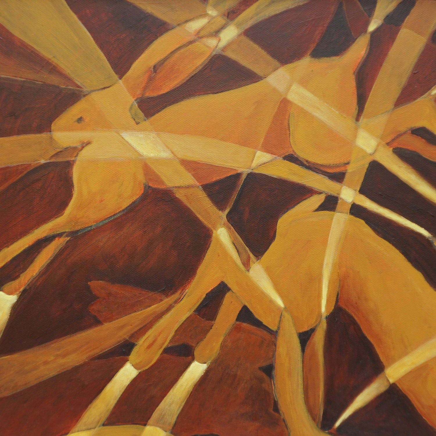 Golden Hares by Vera Jefferson - Art Deco Style Contemporary Painting - Jeroen Markies Art Deco