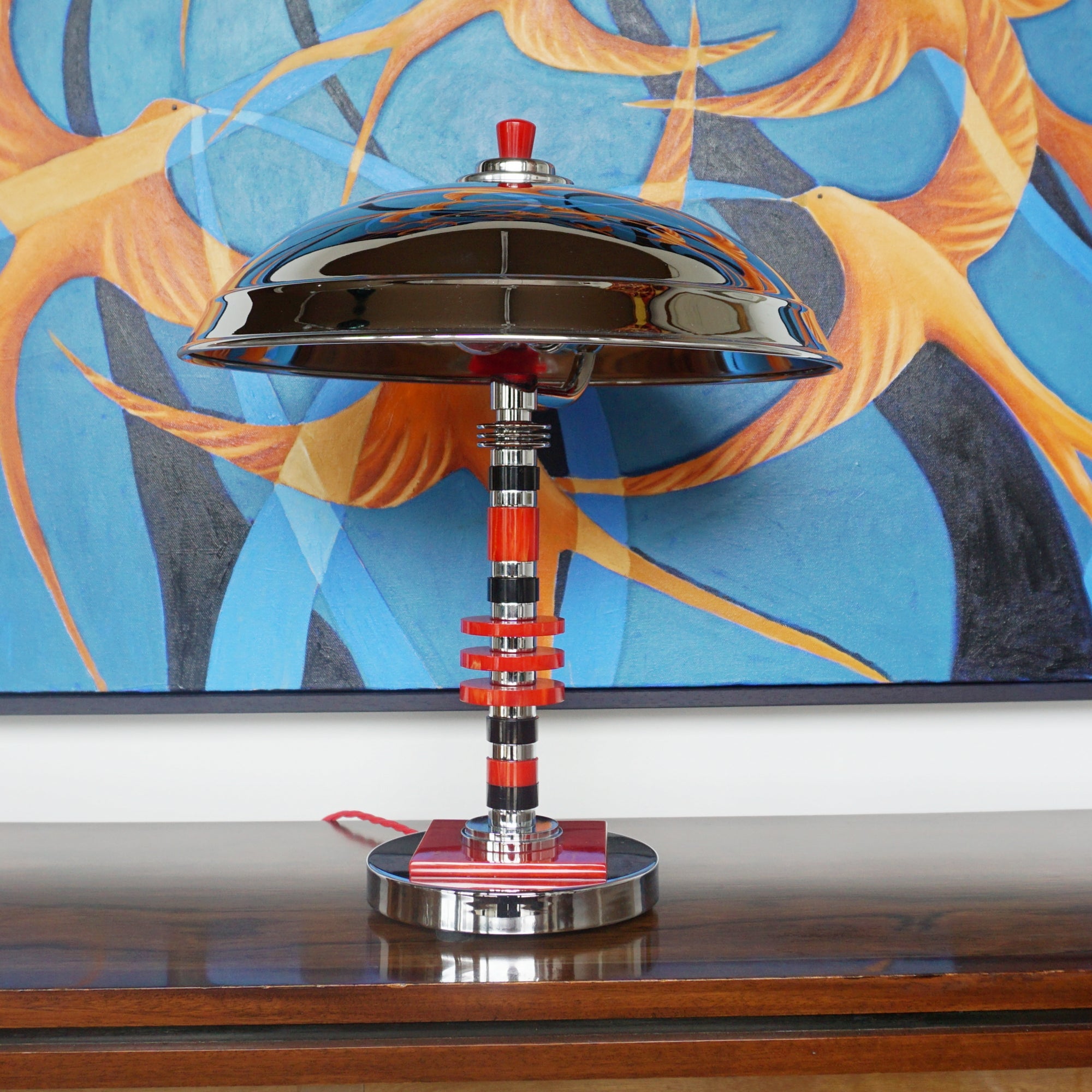 Art Deco Dome Lamp Red Bakelite and Chromed Metal - Jeroen Markies Art Deco