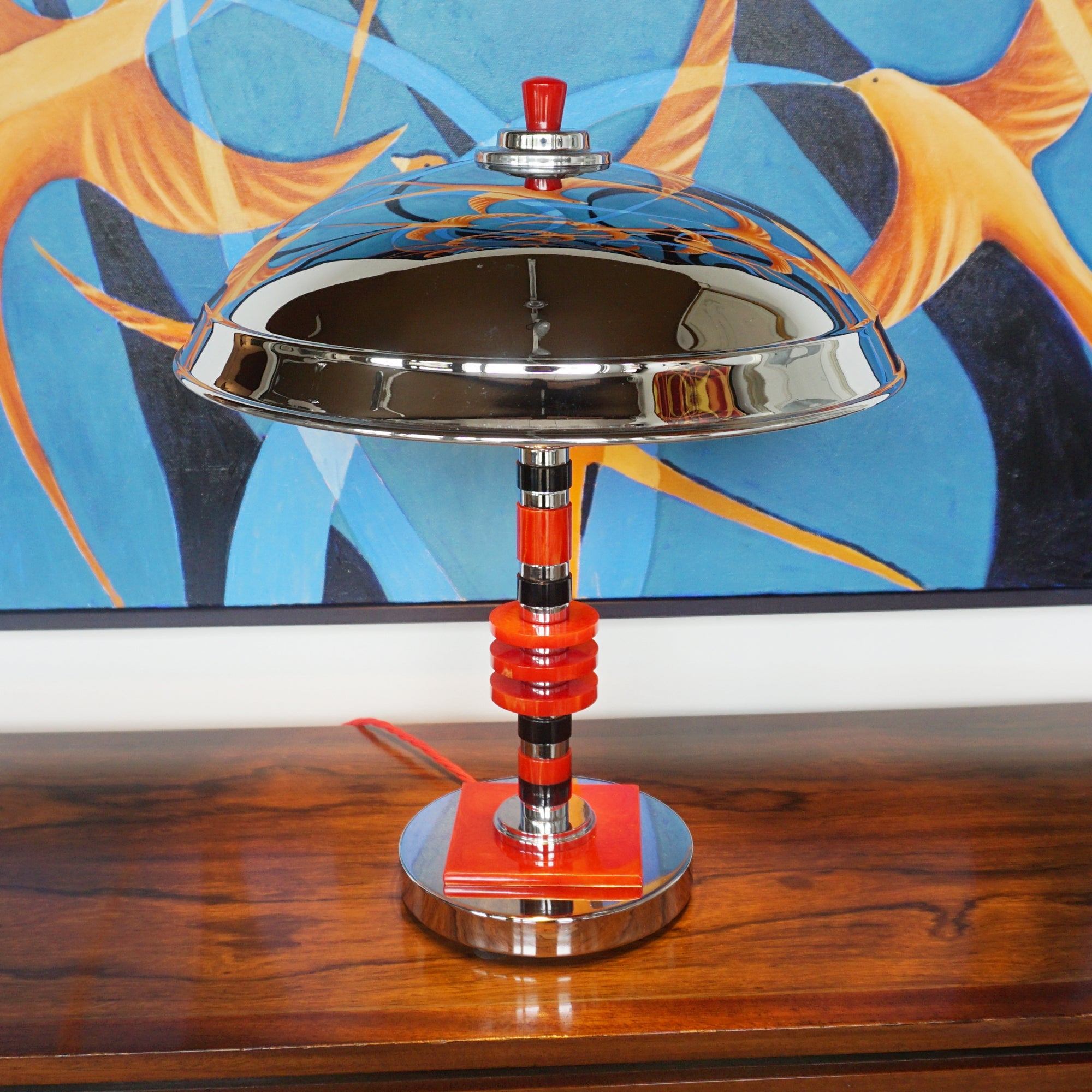 Art Deco Dome Lamp Red Bakelite and Chromed Metal - Jeroen Markies Art Deco