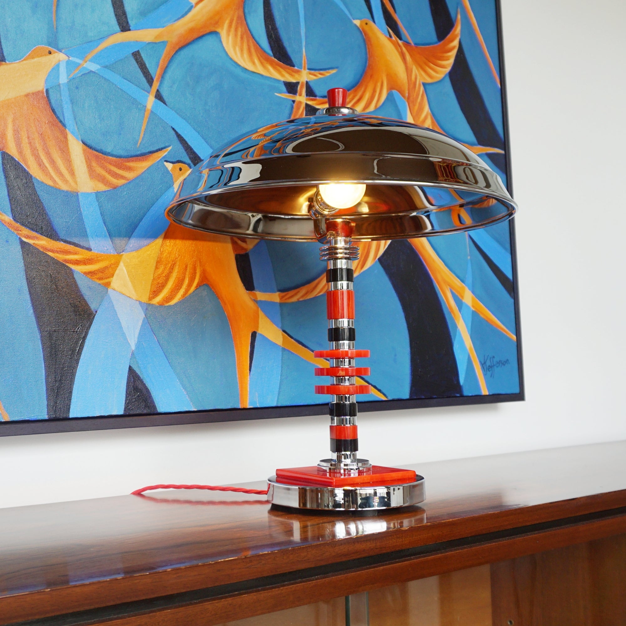 Art Deco Dome Lamp Red Bakelite and Chromed Metal - Jeroen Markies Art Deco