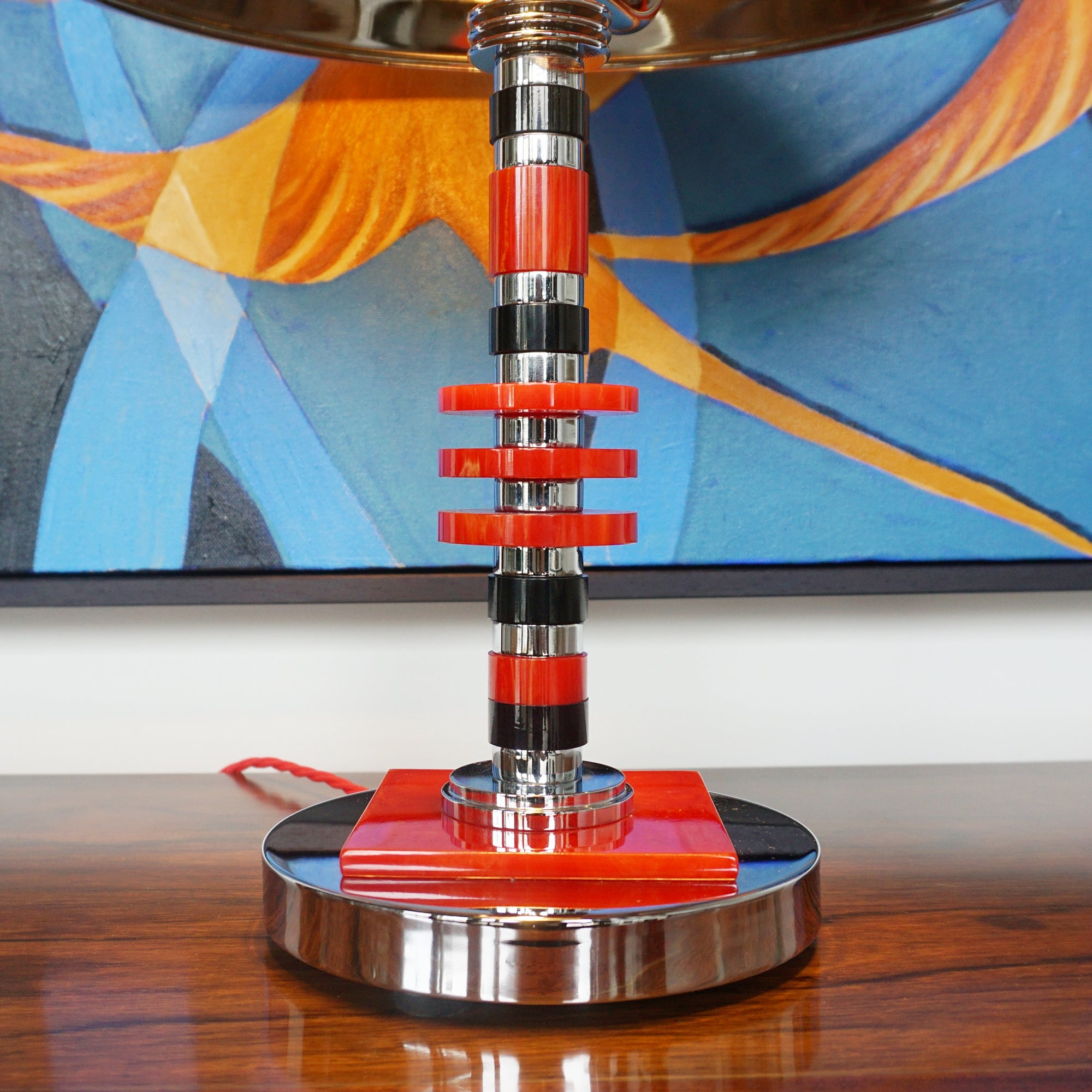 Art Deco Dome Lamp Red Bakelite and Chromed Metal - Jeroen Markies Art Deco
