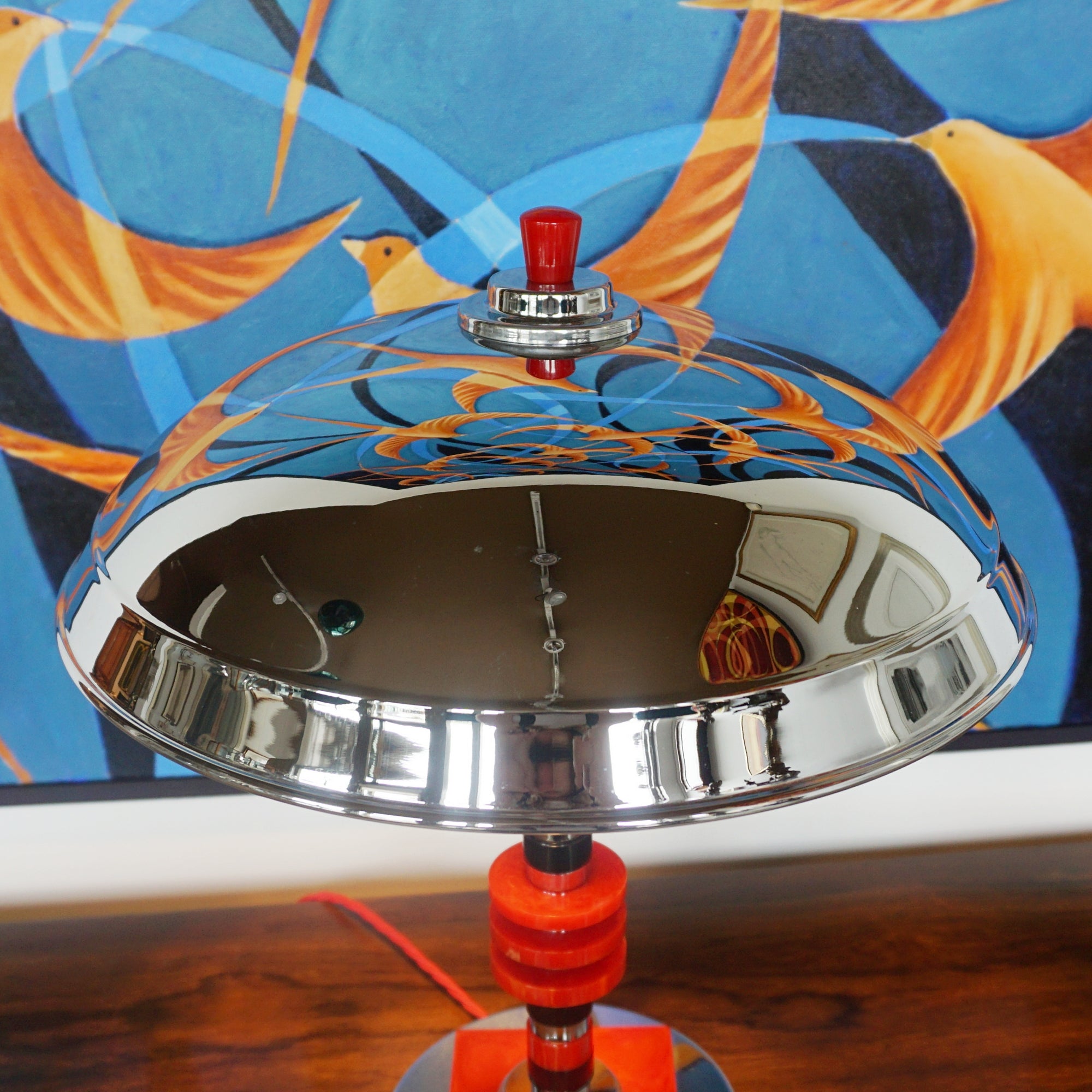 Art Deco Dome Lamp Red Bakelite and Chromed Metal - Jeroen Markies Art Deco