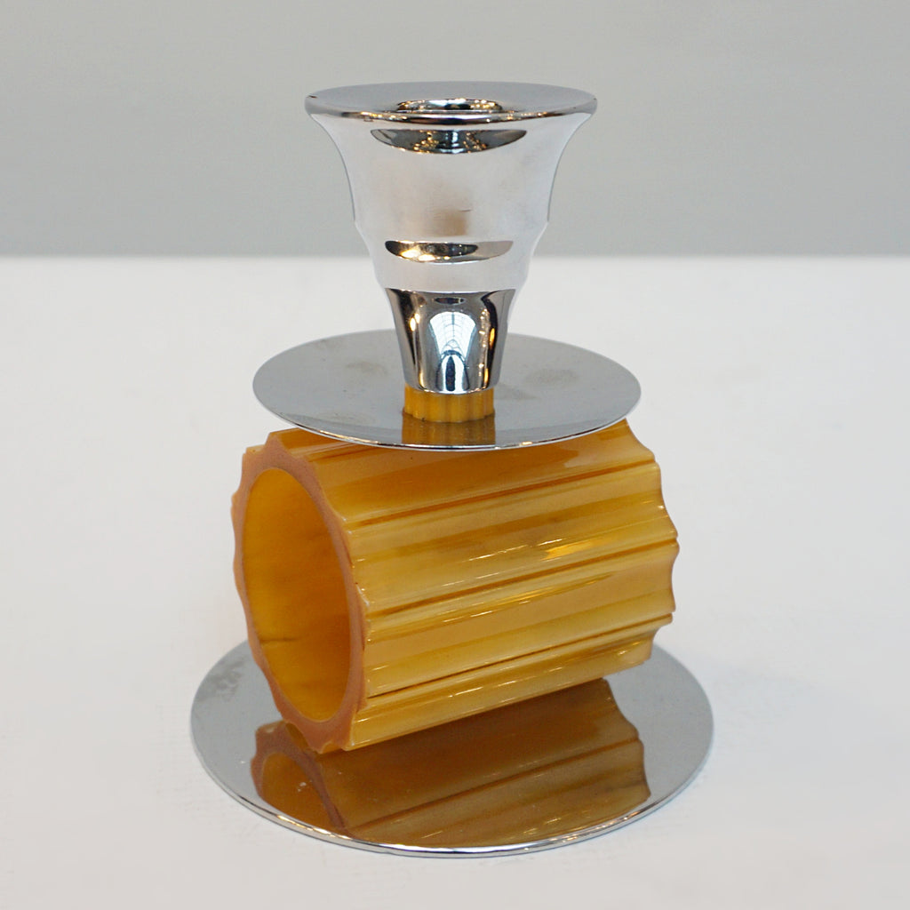 A pair of Art Deco style candlesticks. Amber bakelite, chrome. Jeroen Markies Art Deco