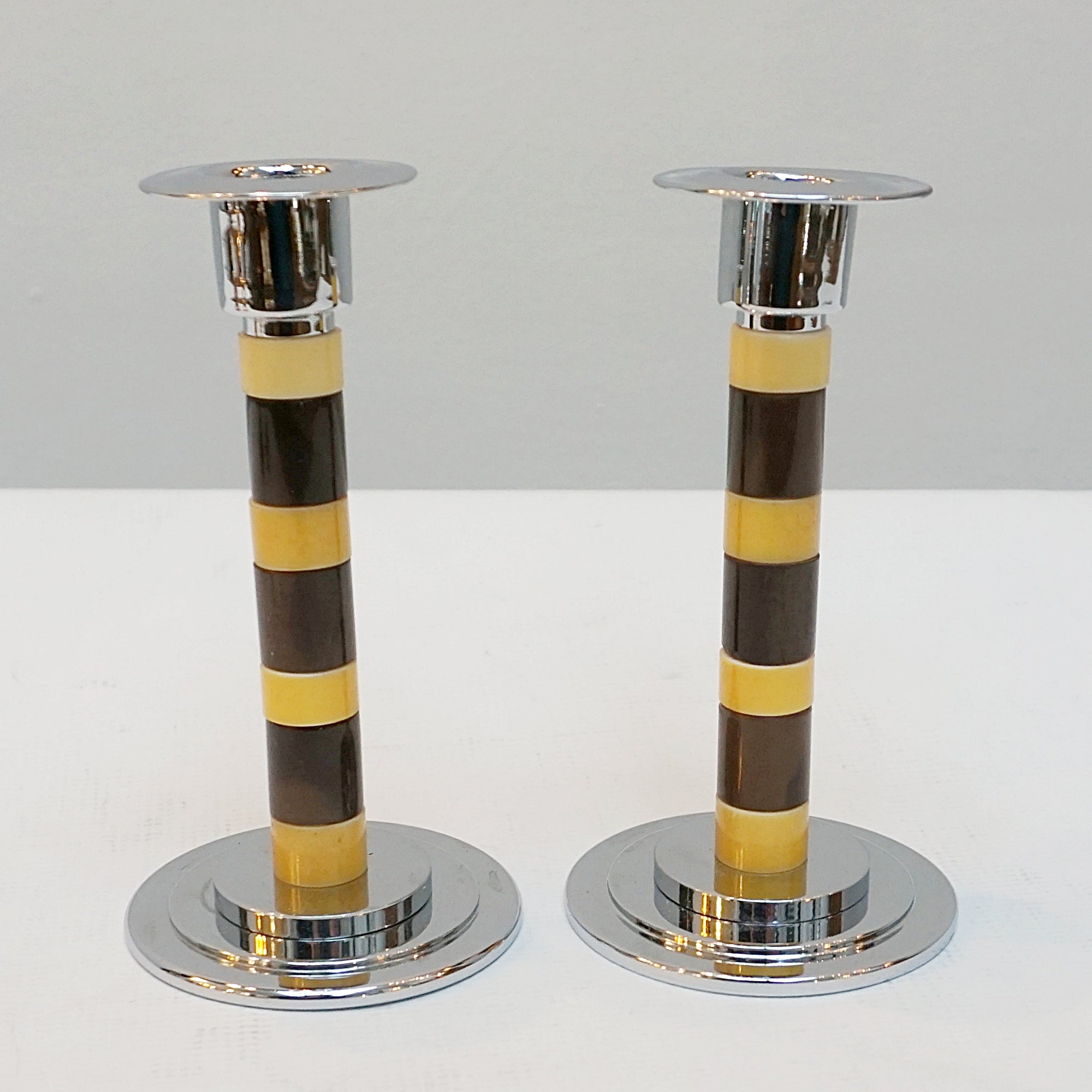 Striped Bakelite 1930s style art deco candlesticks - Jeroen Markies Art Deco
