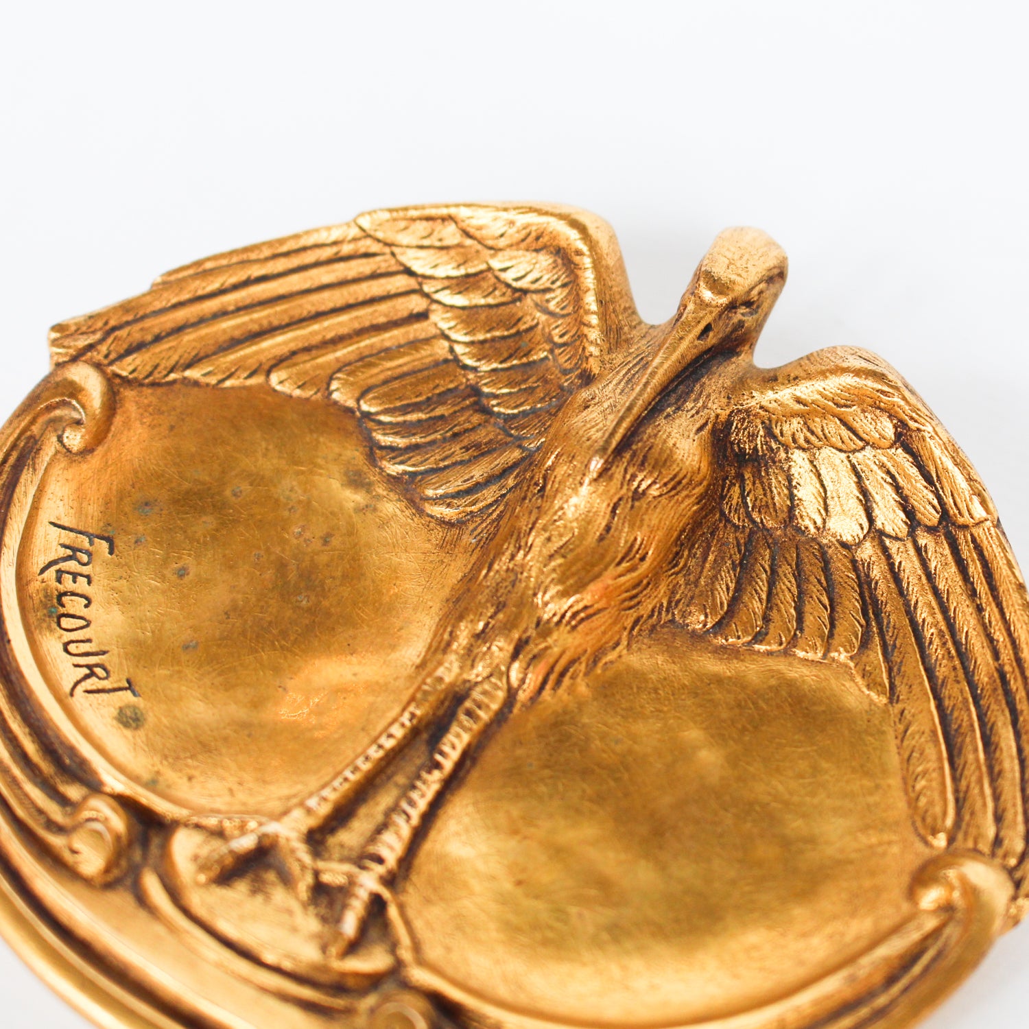 A gilt bronze and onyx in a bird motif, including letter opener and inkwell tray. In fitted presentation case. All signed, "Frecourt". Maurice Frecourt (French 1890) at Jeroen Markies