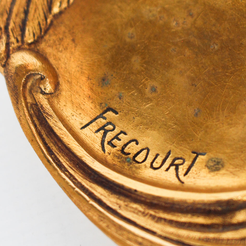 A gilt bronze and onyx in a bird motif, including letter opener and inkwell tray. In fitted presentation case. All signed, "Frecourt". Maurice Frecourt (French 1890) at Jeroen Markies