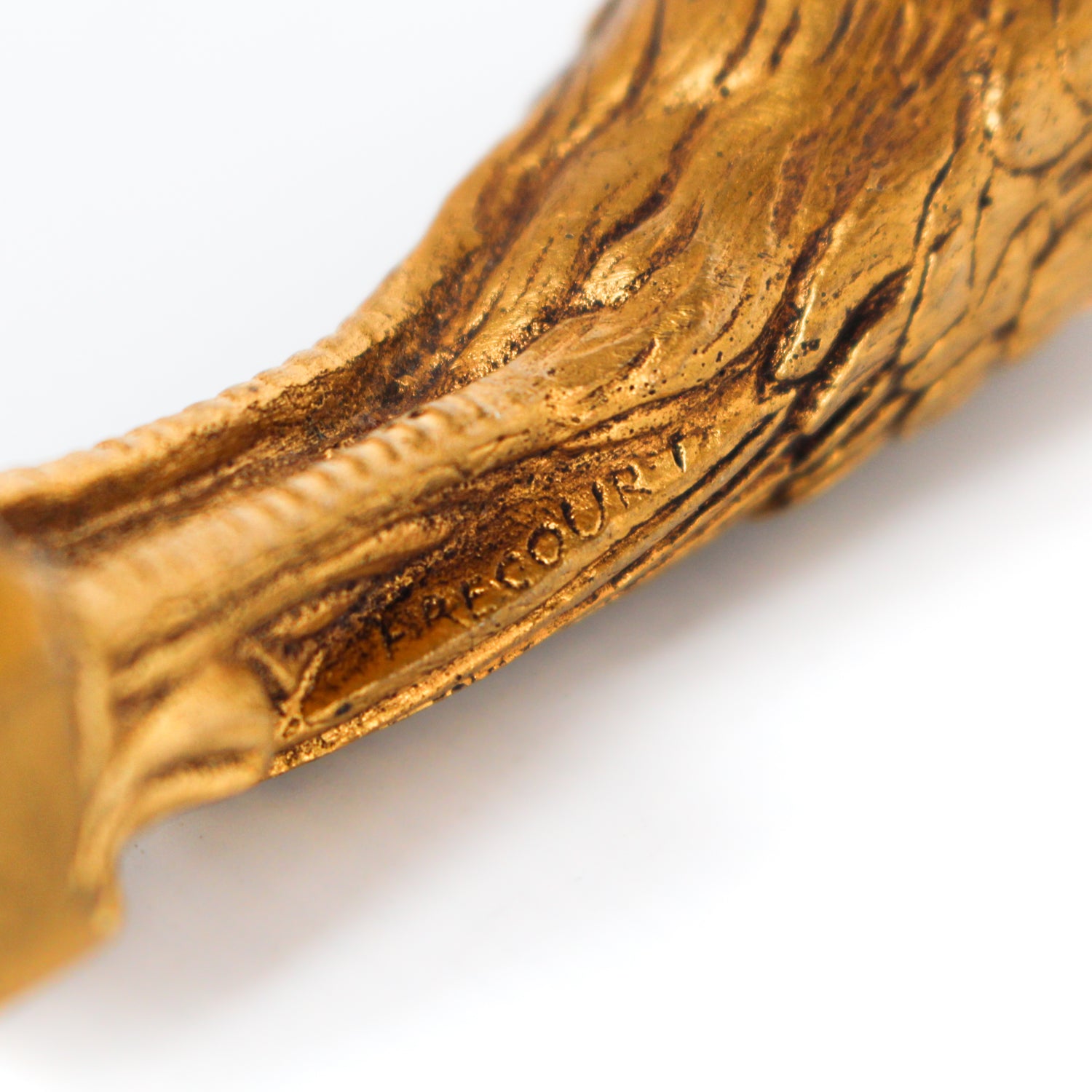 A gilt bronze and onyx in a bird motif, including letter opener and inkwell tray. In fitted presentation case. All signed, "Frecourt". Maurice Frecourt (French 1890) at Jeroen Markies