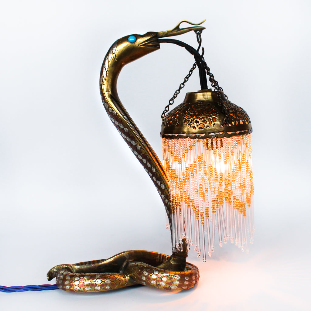 Cold painted bronze snake lamp, signed 'VV' to neck and 'VO' to base at Jeroen Markies.