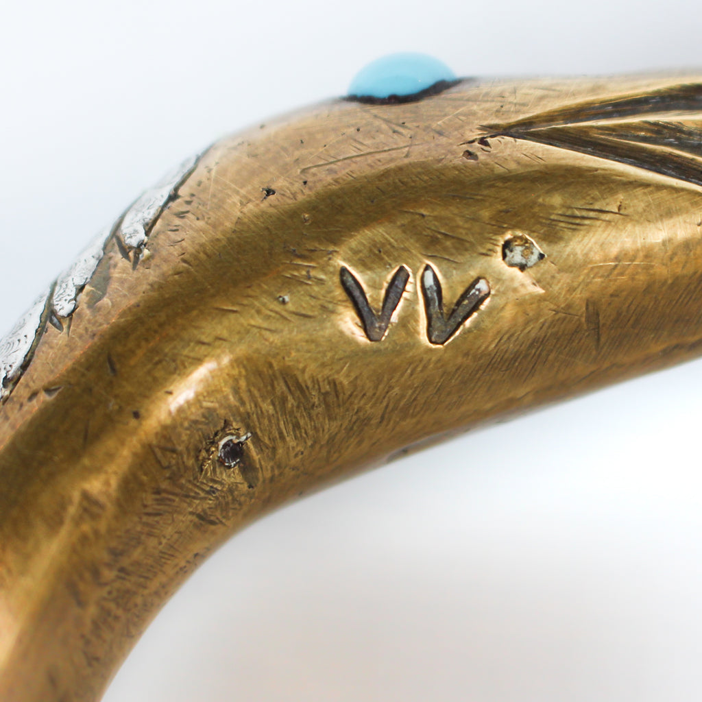 Cold painted bronze snake lamp, signed 'VV' to neck and 'VO' to base at Jeroen Markies.