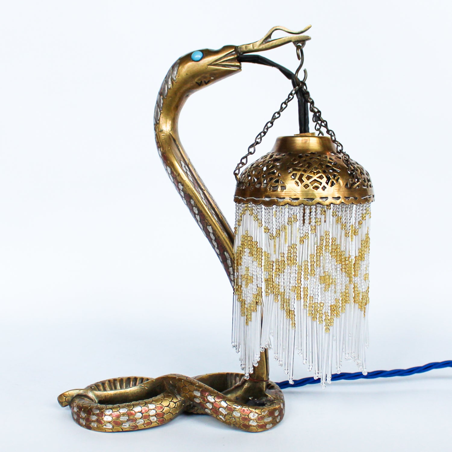 Cold painted bronze snake lamp, signed 'VV' to neck and 'VO' to base at Jeroen Markies.