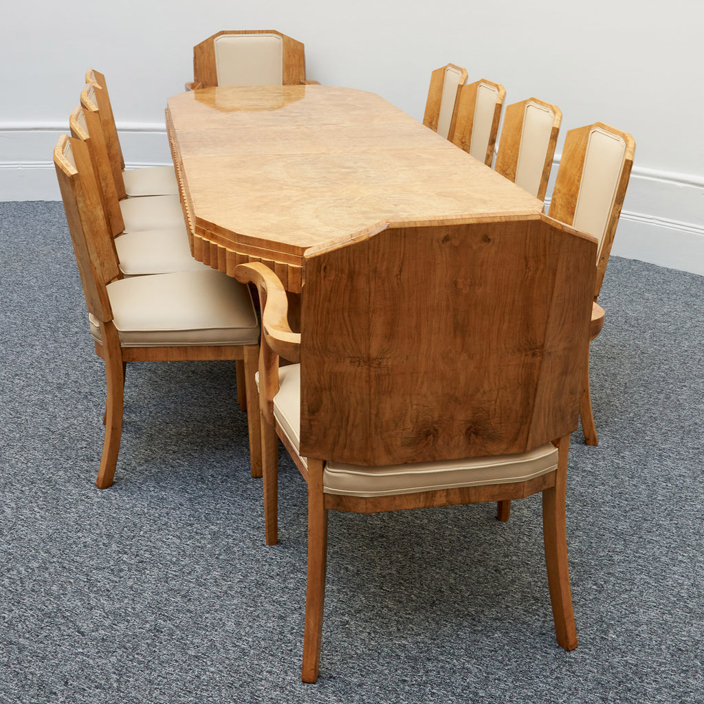 Art Deco Ten Seat Dining Suite by Hille Burr Walnut and Cream Leather - Jeroen Markies Art Deco - Original Dining Suite Art Deco
