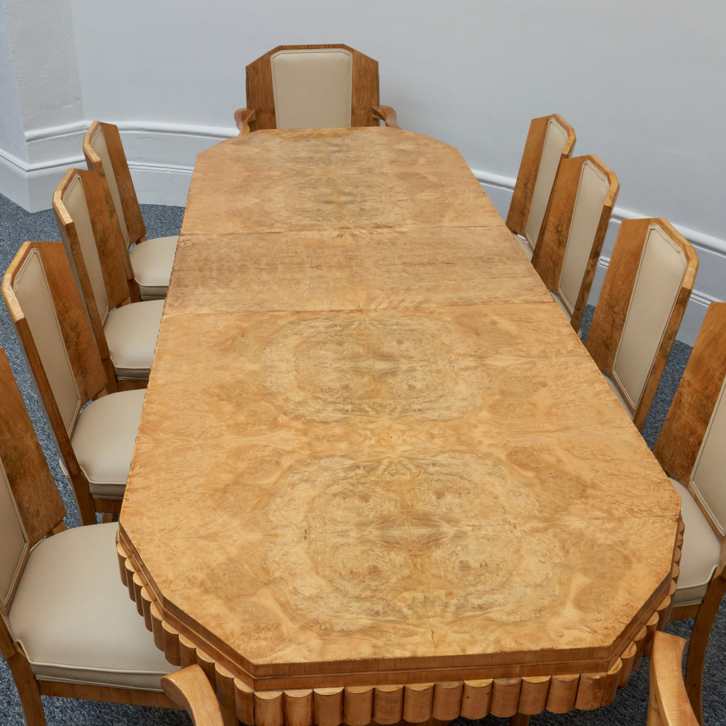Art Deco Ten Seat Dining Suite by Hille Burr Walnut and Cream Leather - Jeroen Markies Art Deco - Original Dining Suite Art Deco