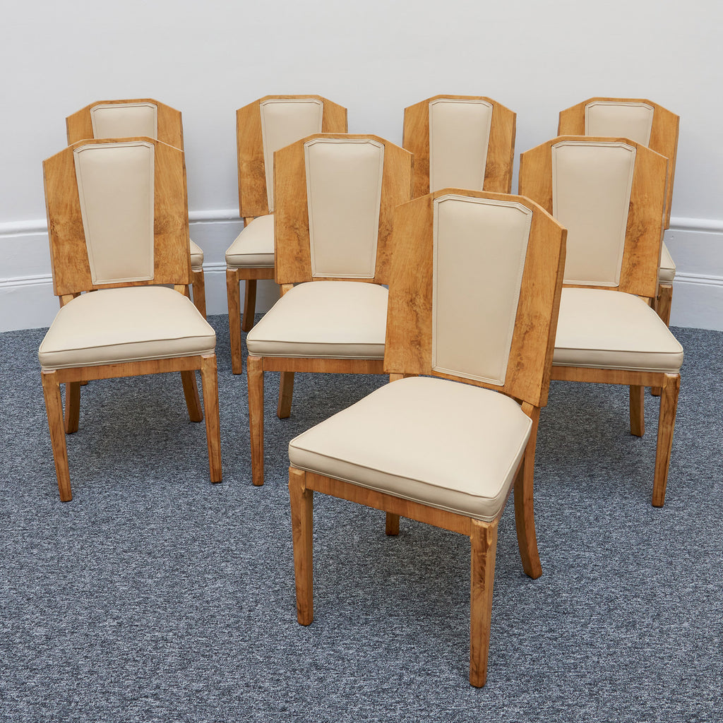 Art Deco Ten Seat Dining Suite by Hille Burr Walnut and Cream Leather - Jeroen Markies Art Deco - Original Dining Suite Art Deco