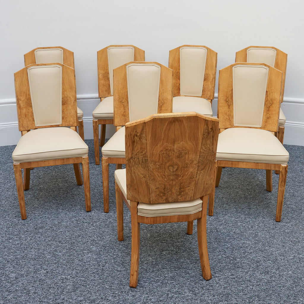 Art Deco Ten Seat Dining Suite by Hille Burr Walnut and Cream Leather - Jeroen Markies Art Deco - Original Dining Suite Art Deco