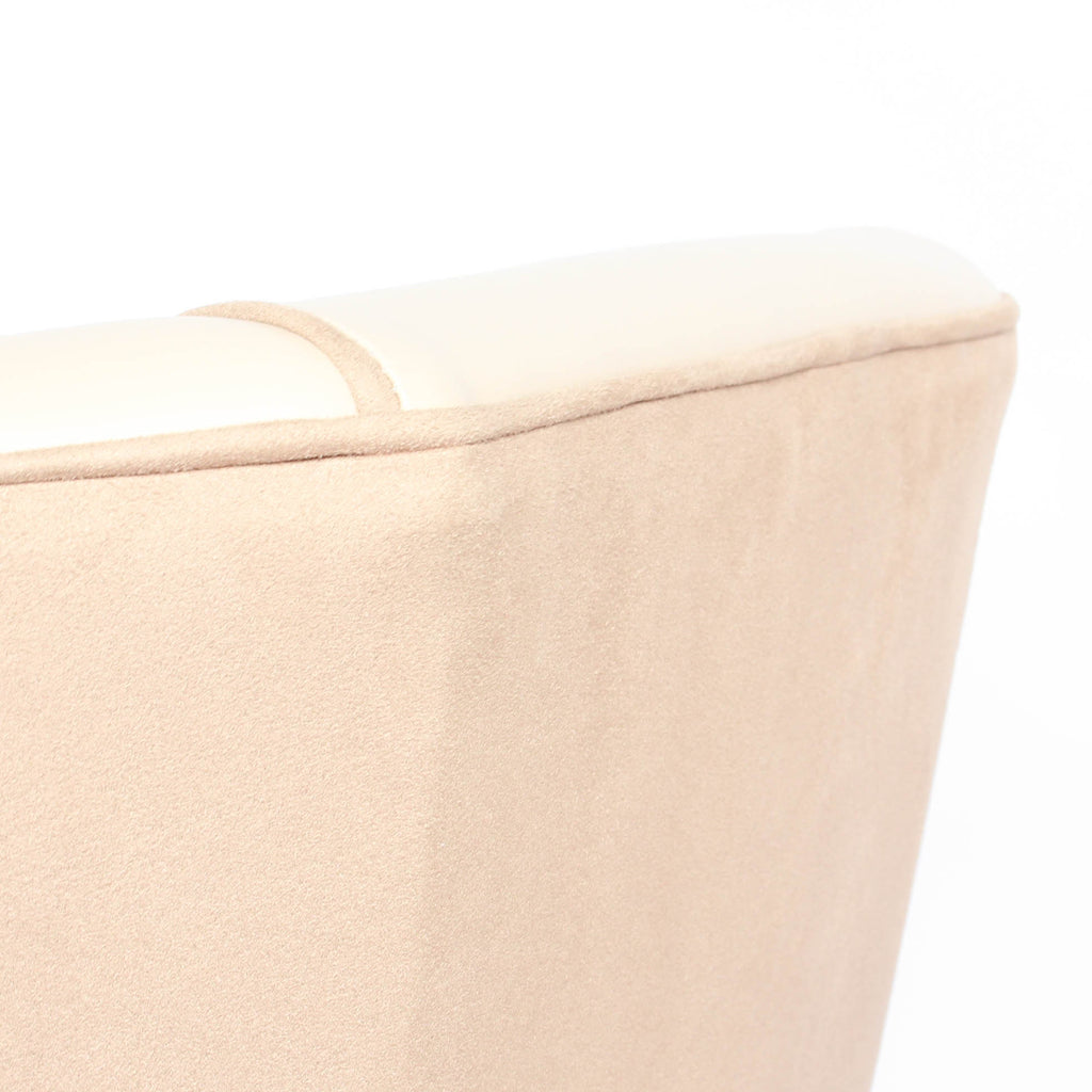 A pair of 1930s three penny piece bedroom/cocktail chairs. Upholstered in cream leather to fronts and faux suede to back and sides with new kendrick chrome casters at Jeroen Markies