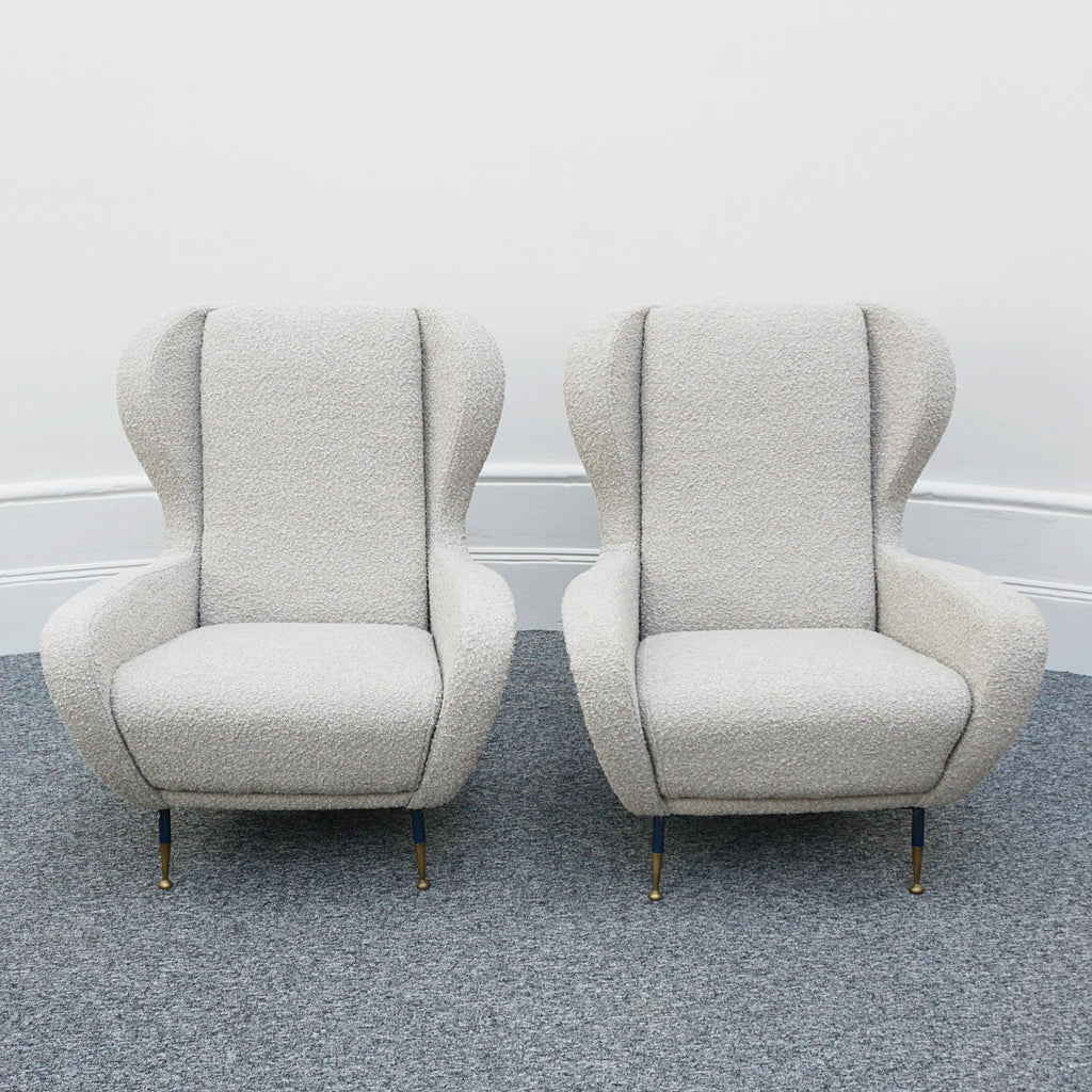 Vintage Italian Mid-Century Modern Lounge Chairs Re-Upholstered in grey Bouclé Circa 1950 - Jeroen Markies Art Deco