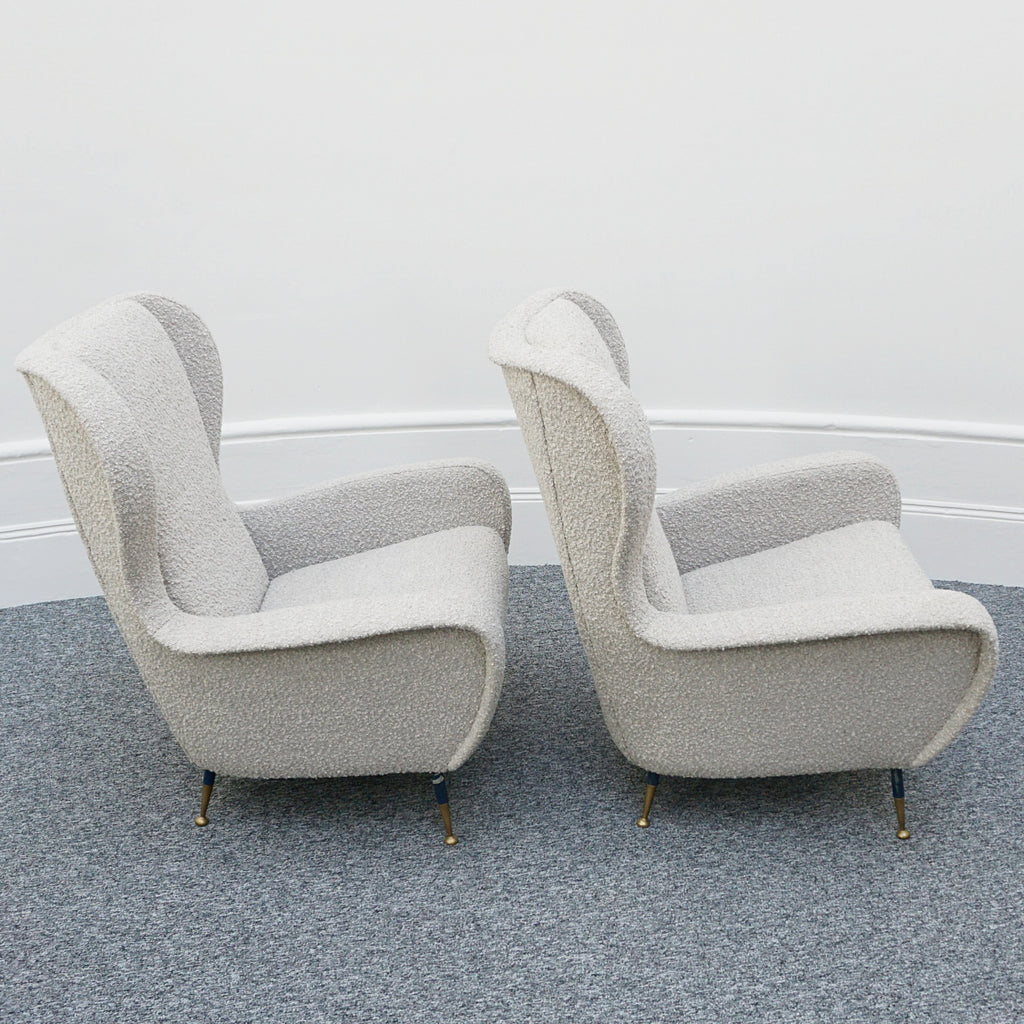 Vintage Italian Mid-Century Modern Lounge Chairs Re-Upholstered in grey Bouclé Circa 1950 - Jeroen Markies Art Deco