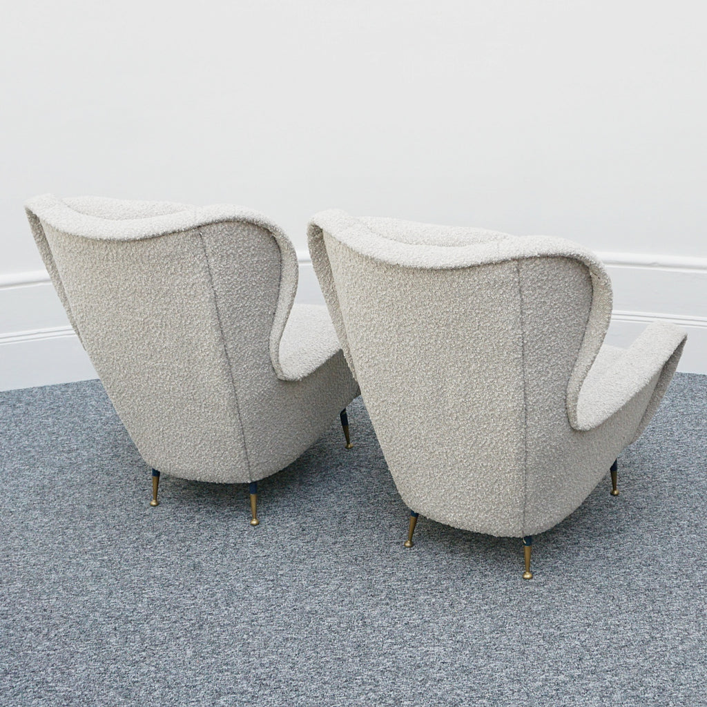 Vintage Italian Mid-Century Modern Lounge Chairs Re-Upholstered in grey Bouclé Circa 1950 - Jeroen Markies Art Deco