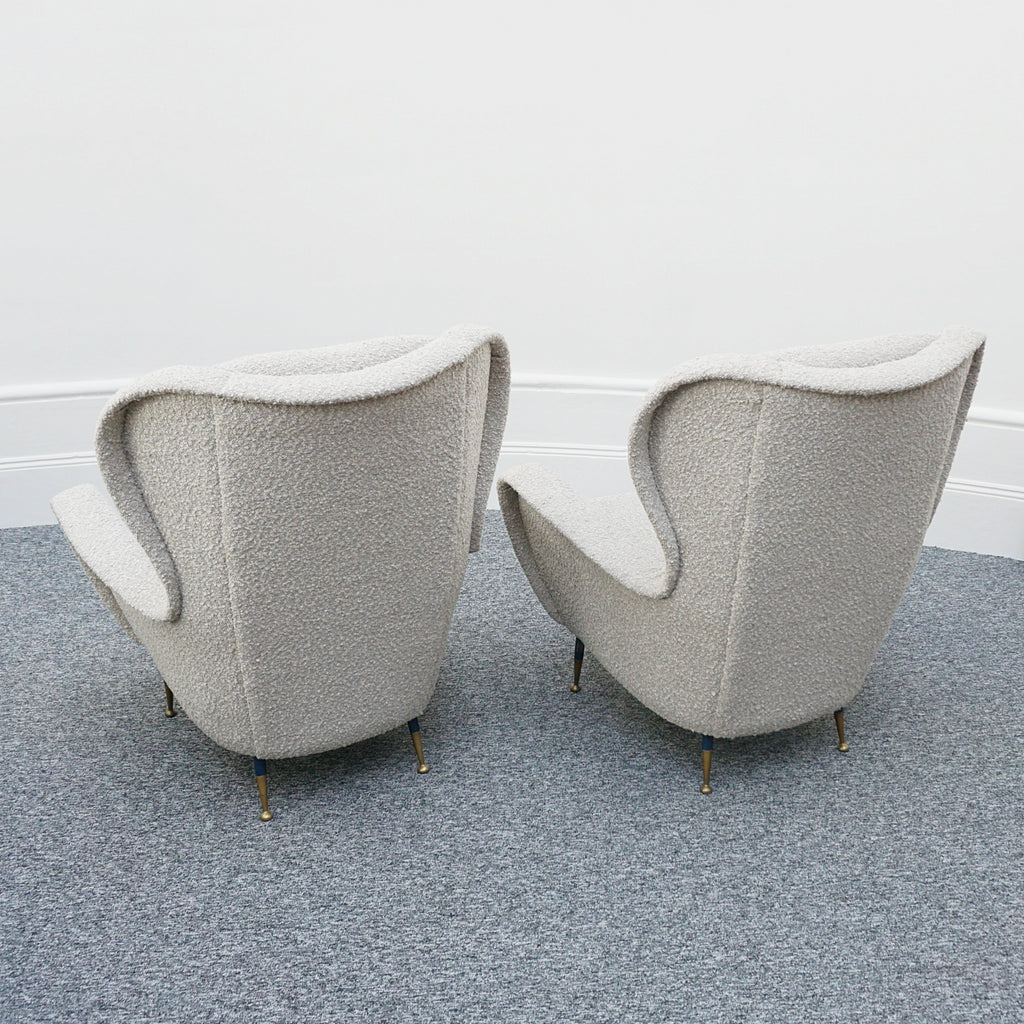 Vintage Italian Mid-Century Modern Lounge Chairs Re-Upholstered in grey Bouclé Circa 1950 - Jeroen Markies Art Deco