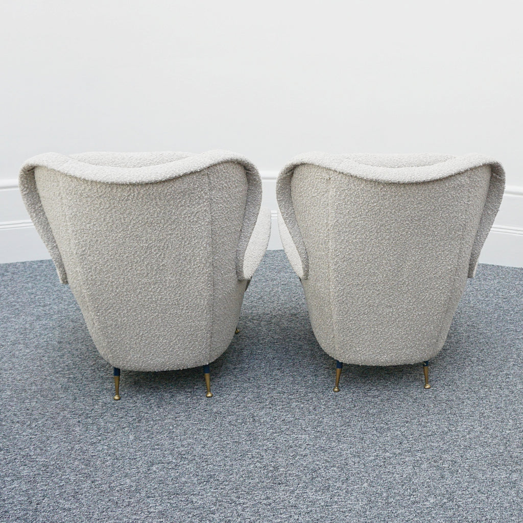 Vintage Italian Mid-Century Modern Lounge Chairs Re-Upholstered in grey Bouclé Circa 1950 - Jeroen Markies Art Deco
