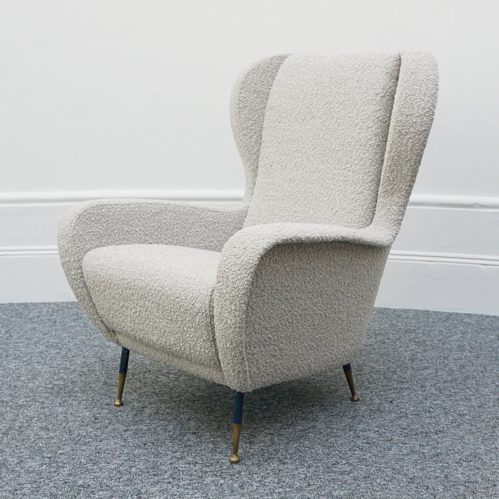 Vintage Italian Mid-Century Modern Lounge Chairs Re-Upholstered in grey Bouclé Circa 1950 - Jeroen Markies Art Deco