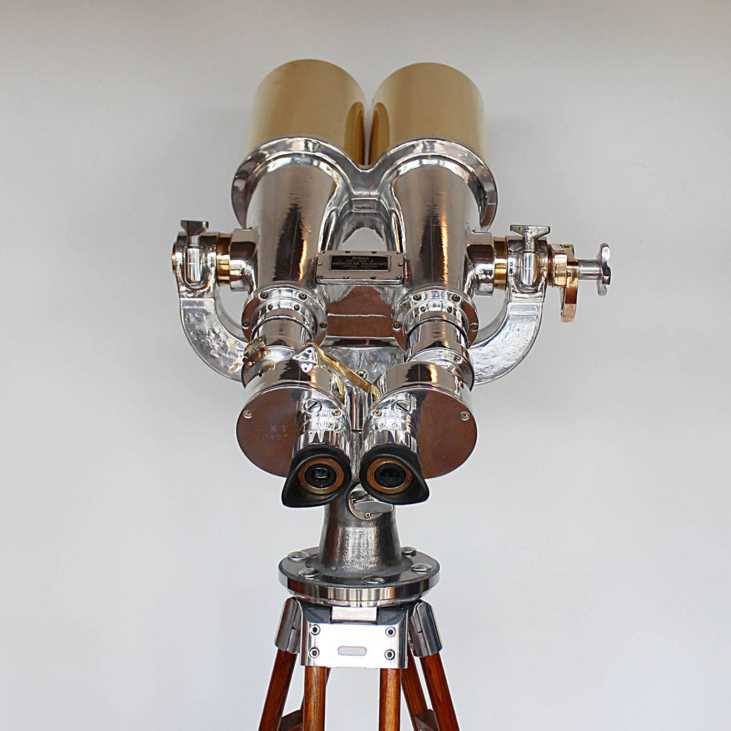 Art Deco Nikon binoculars 20x120 on wooden stand at Jeroen Markies