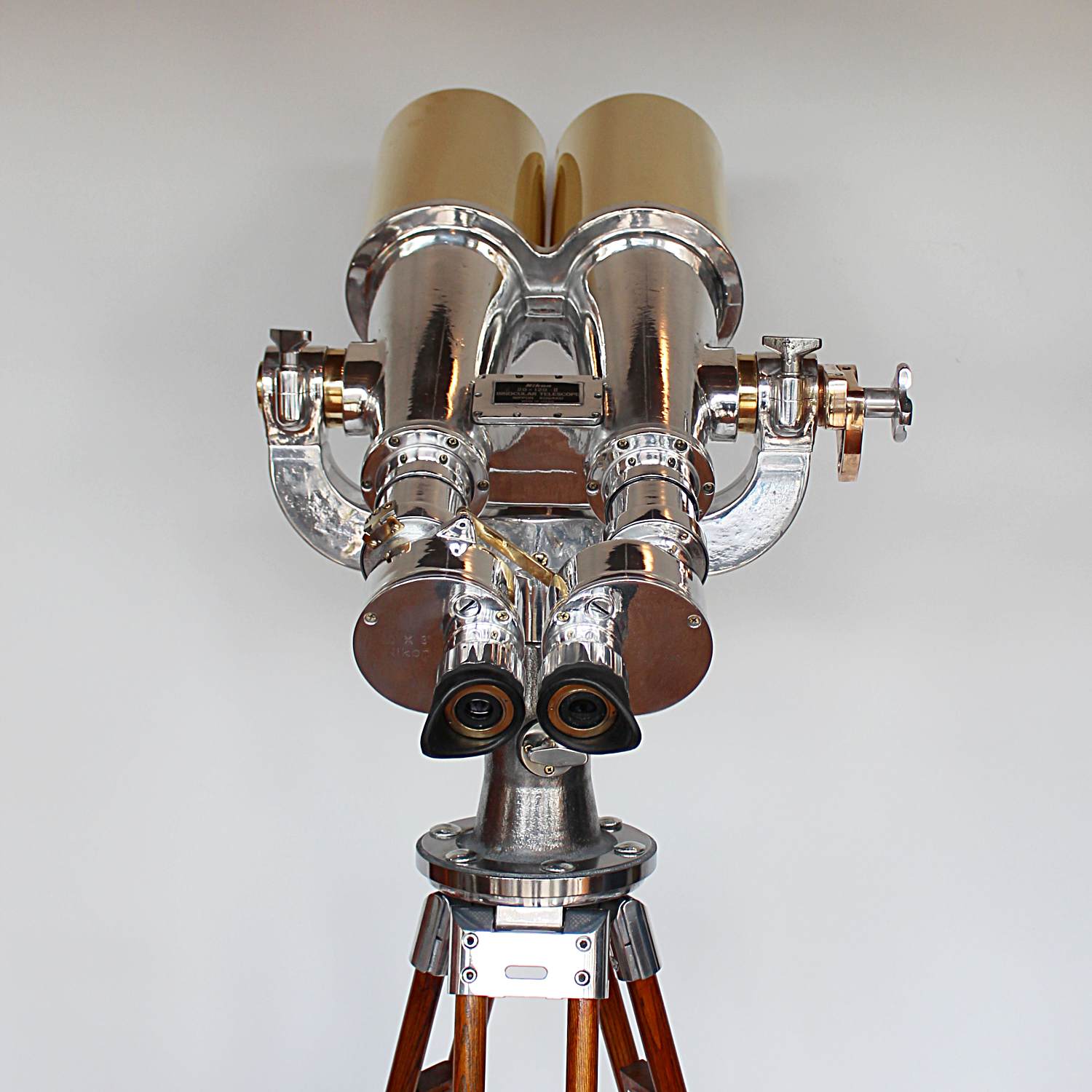 Art Deco Nikon binoculars 20x120 on wooden stand at Jeroen Markies