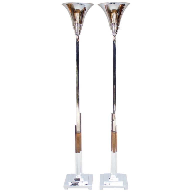 Pair of Art Deco Chromed Metal Uplighters Jeroen Markies Art Deco