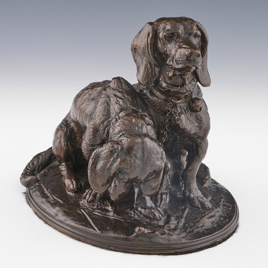 Emmanuel Fremiet Original Bronze Sculpture of Two Basset Hounds - Jeroen Markies Art Deco